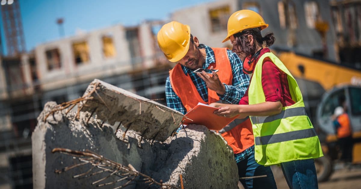 Un par de personas trabajando en un proyecto de obra.